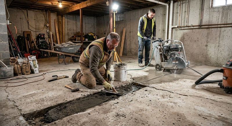 Cracked Basement Floor Repair in Chelsea, MI