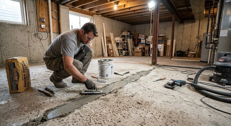 Cracked Basement Floor Repair in Chelsea, MI